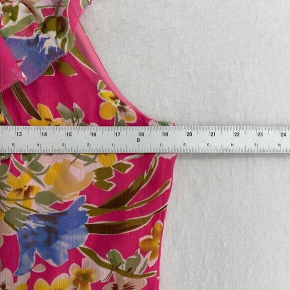 Spense Blouse Women's Sz L Pink Floral Ruffle Pleated Round Neck Regular Fit - Picture 3 of 12